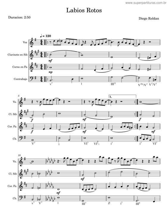 Partitura da música Labios Rotos