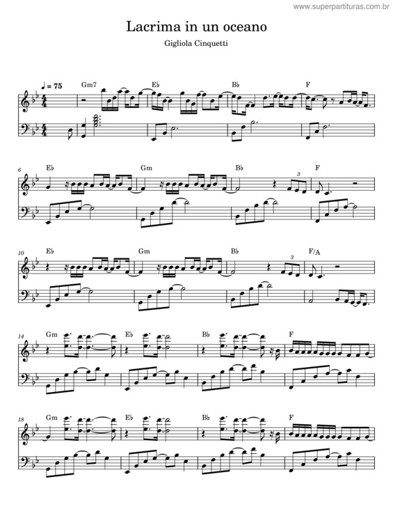 Partitura da música Lacrima In Un Oceano – Gigliola Cinquetti