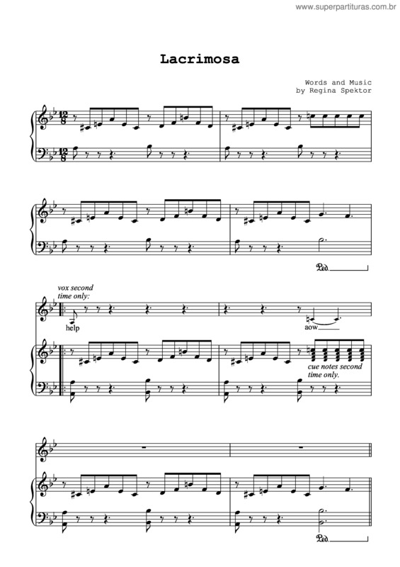 Partitura da música Lacrimosa