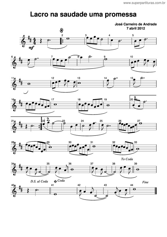 Partitura da música Lacro Na Saudade Uma Promessa