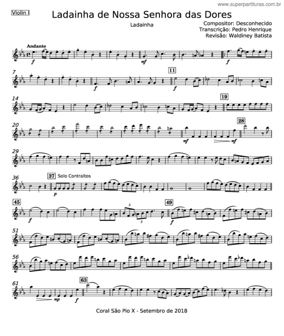Partitura da música Ladainha De Nossa Senhora Das Dores