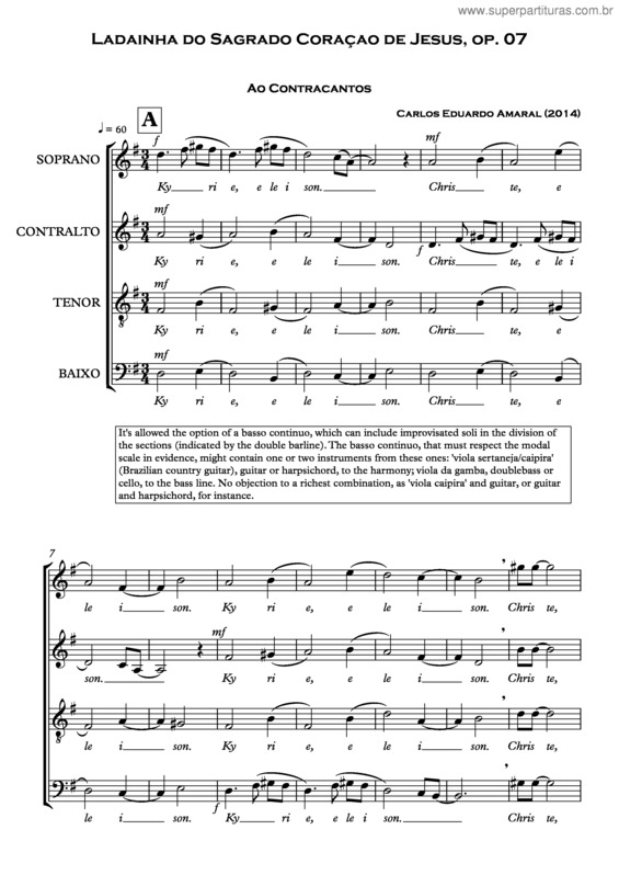 Partitura da música Ladainha do Sagrado Coraçao de Jesus