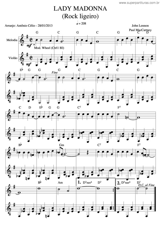 Partitura da música Lady Madonna v.3