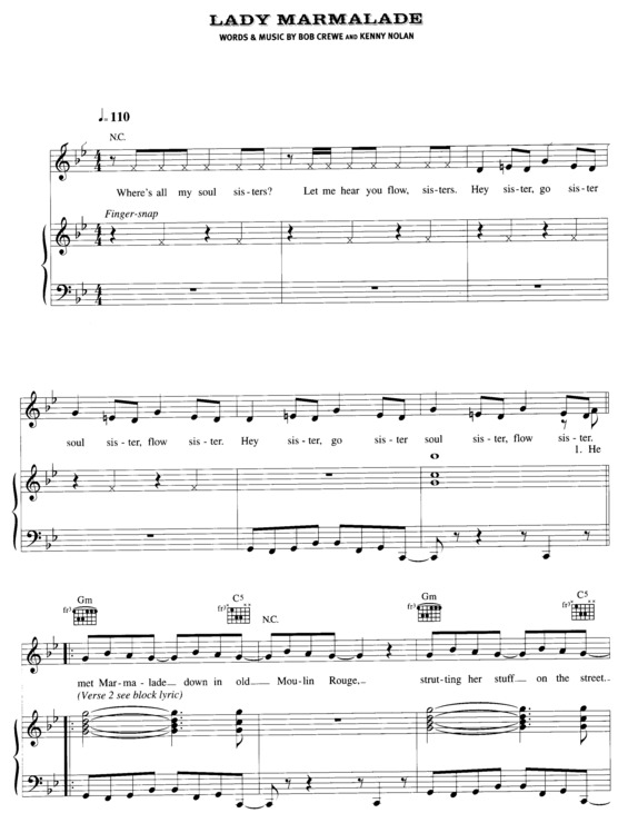 Partitura da música Lady Marmelade