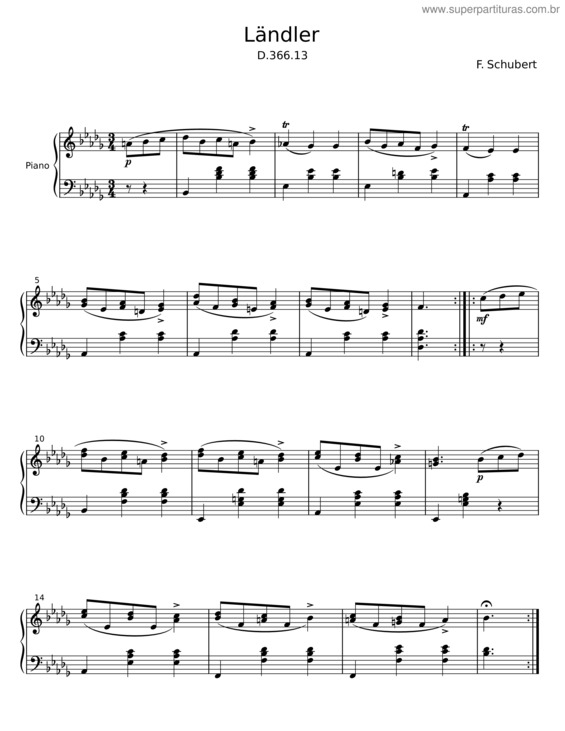 Partitura da música Laendler D 814 N1. Quartet – F Schubert v.2