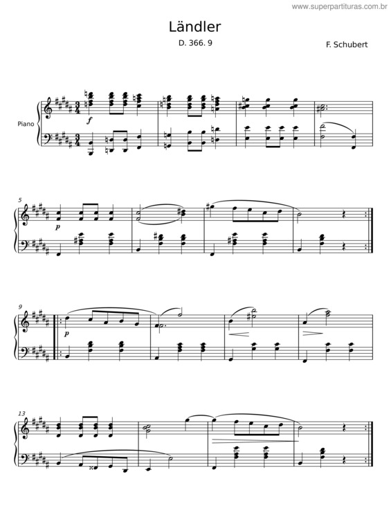 Partitura da música Laendler D 814 N1. Quartet – F Schubert v.6