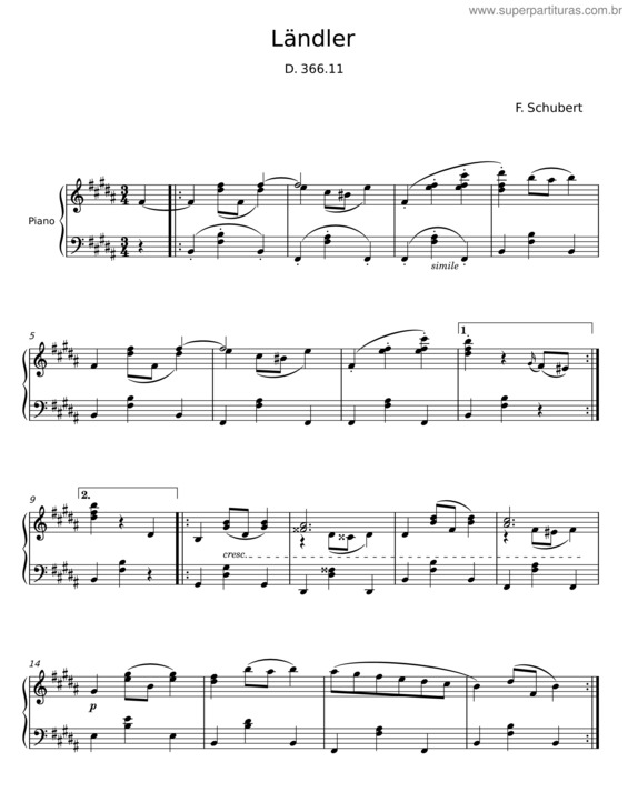 Partitura da música Laendler D 814 N1. Quartet – F Schubert v.7