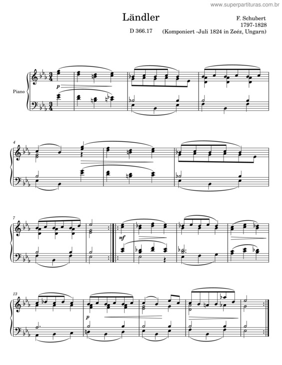Partitura da música Laendler D 814 N1. Quartet – F Schubert