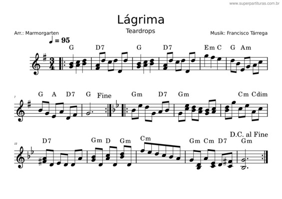 Partitura da música Lagrima – Francisco Tárrega Francisco Tárrega – Lagrima – G–Dur