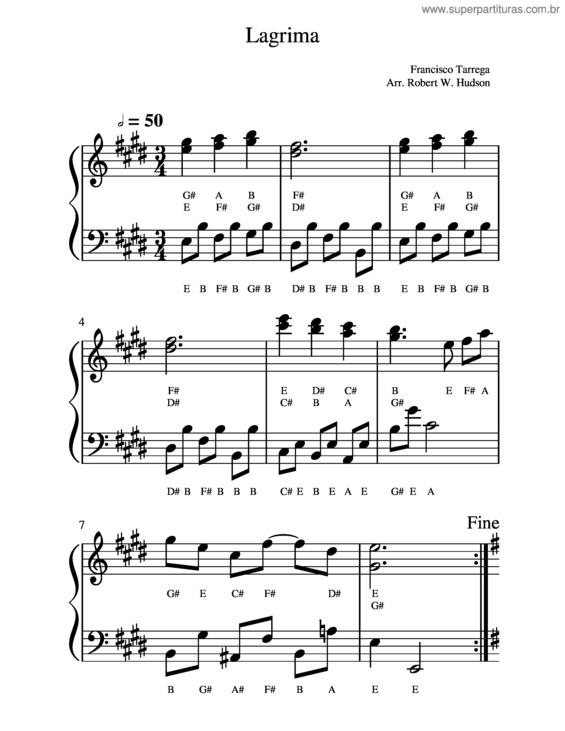 Partitura da música Lagrima – Francisco Tárrega v.2