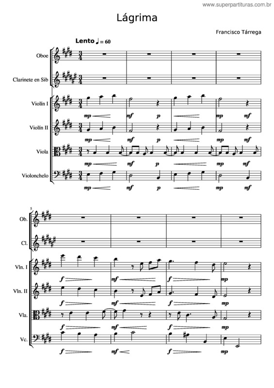 Partitura da música Lagrima – Francisco Tárrega v.7