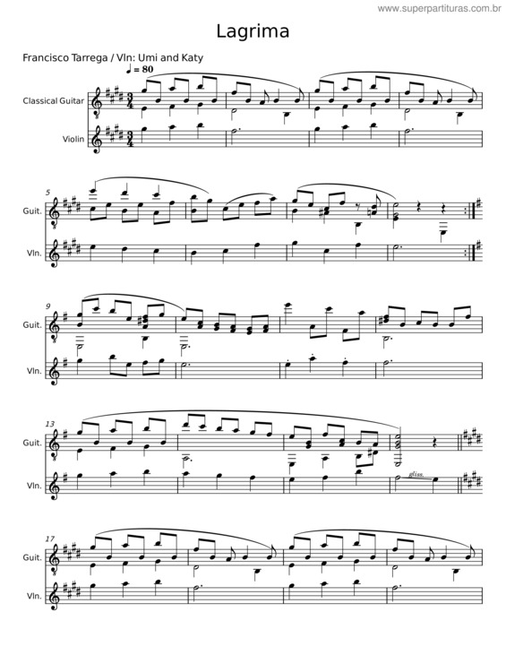 Partitura da música Lagrima – Francisco Tarrega v.8