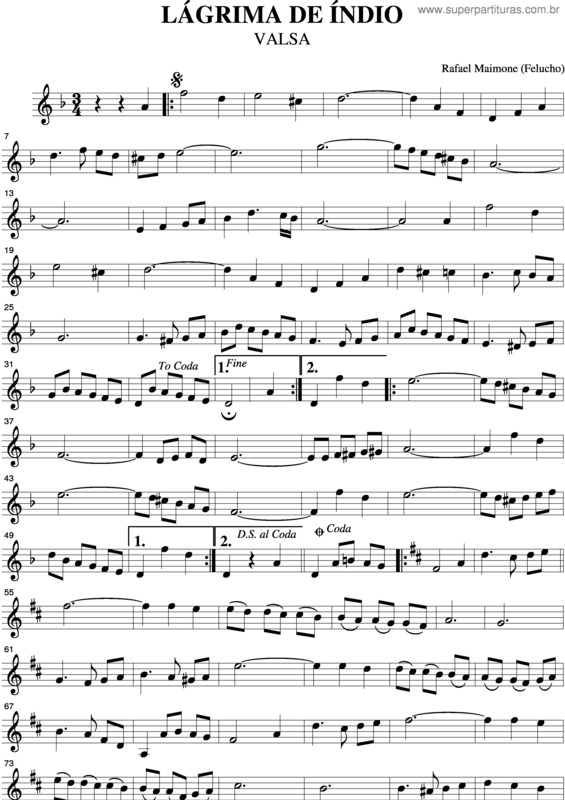 Partitura da música Lágrima De Índio