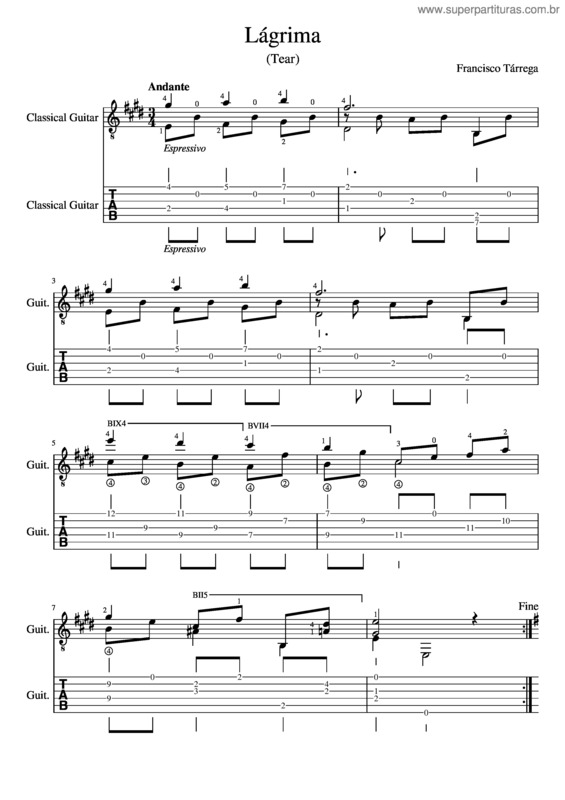 Partitura da música Lágrima v.14