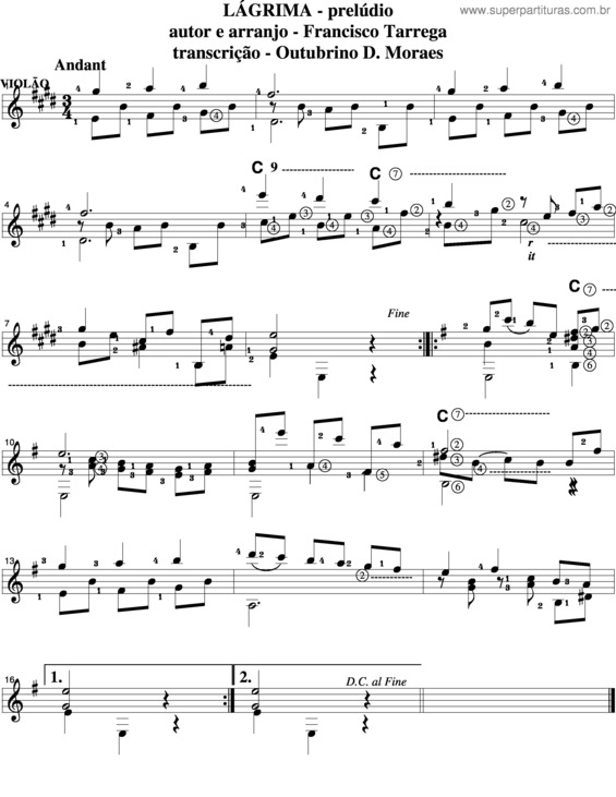 Partitura da música Lágrima v.2