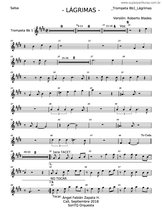 Partitura da música Lágrimas – Roberto Blades v.2