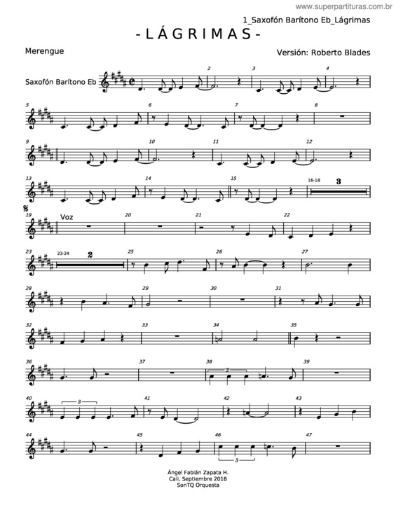 Partitura da música Lágrimas – Roberto Blades v.3