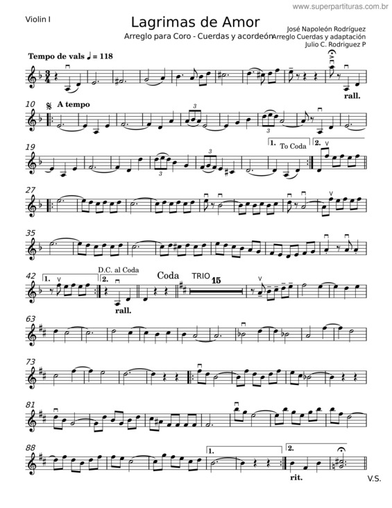 Partitura da música Lagrimas De Amor – José Napoleón Rodríguez