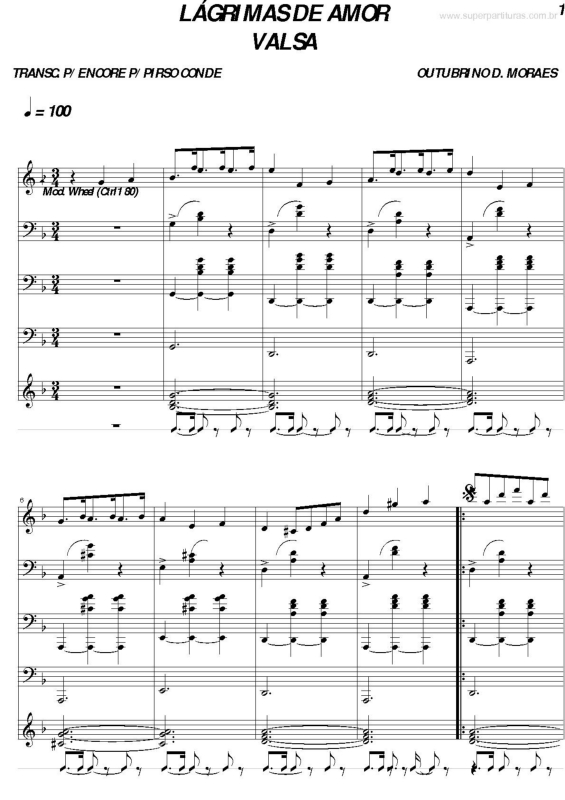 Partitura da música Lágrimas de Amor