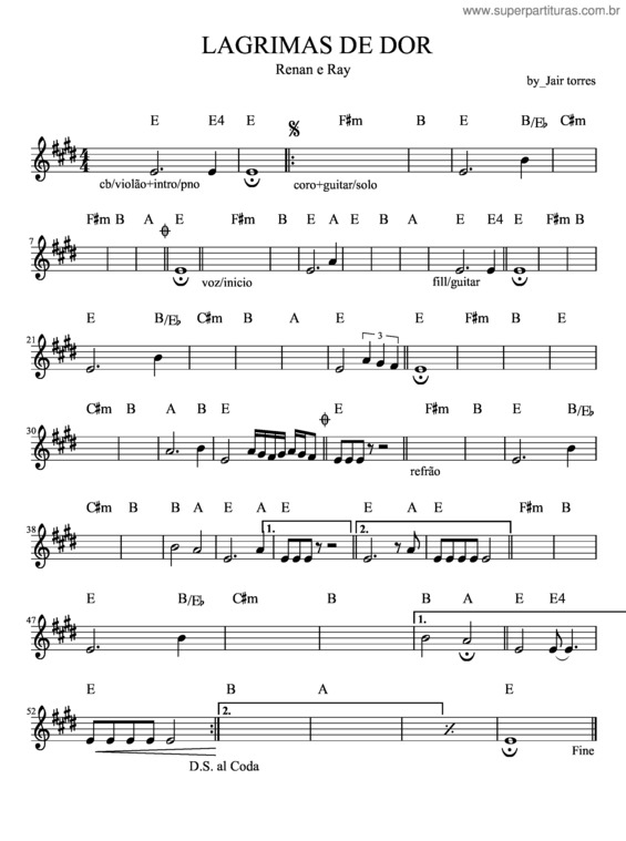 Partitura da música Lagrimas De Dor Sol