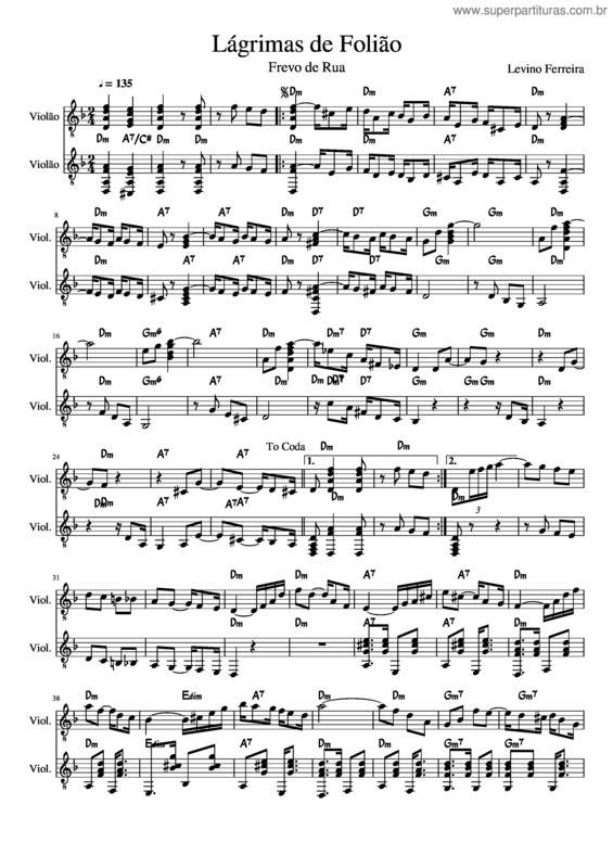 Partitura da música Lágrimas De Folião