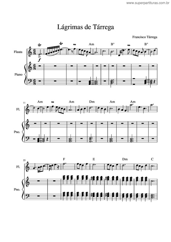 Partitura da música Lágrimas De Tárrega– Flauta Y Piano