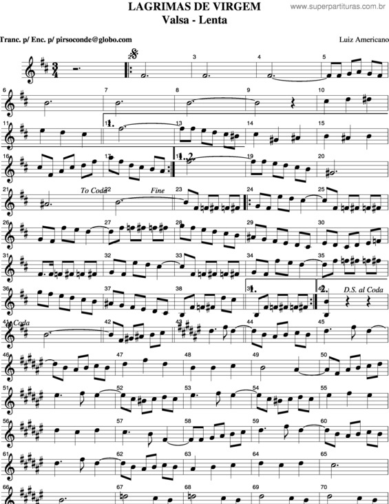 Partitura da música Lagrimas De Virgem v.2