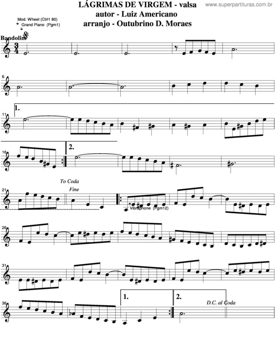 Partitura da música Lágrimas De Virgem v.5