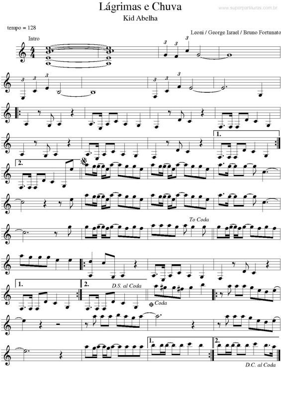 Partitura da música Lágrimas e Chuva