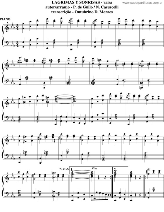 Partitura da música Lagrimas E Sonrisas