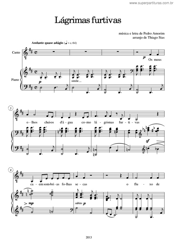 Partitura da música Lágrimas furtivas