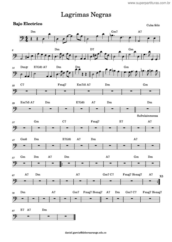 Partitura da música Lagrimas Negras – Cuba Feliz Lagrimas Negras Bass