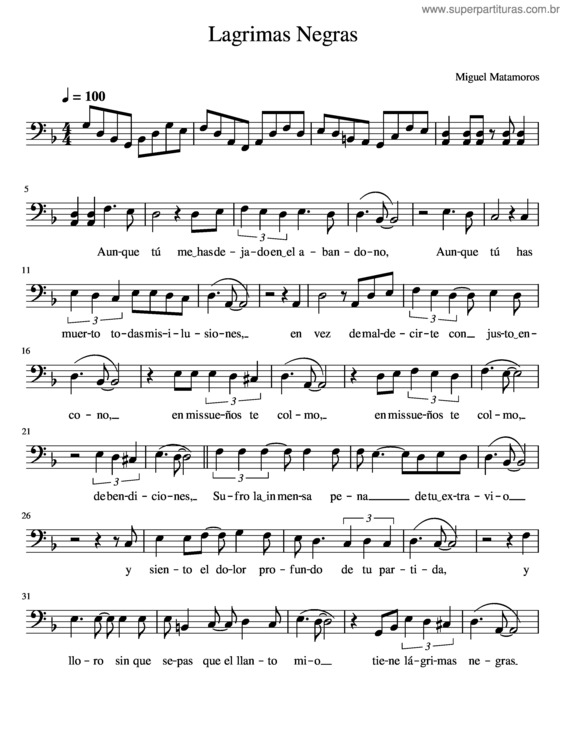 Partitura da música Lágrimas Negras – Miguel Matamoros Lagrimas Negras