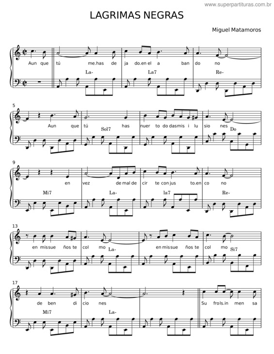 Partitura da música Lágrimas Negras – Miguel Matamoros v.2