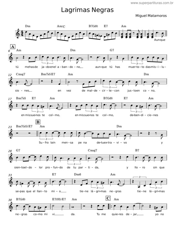 Partitura da música Lágrimas Negras – Miguel Matamoros v.3