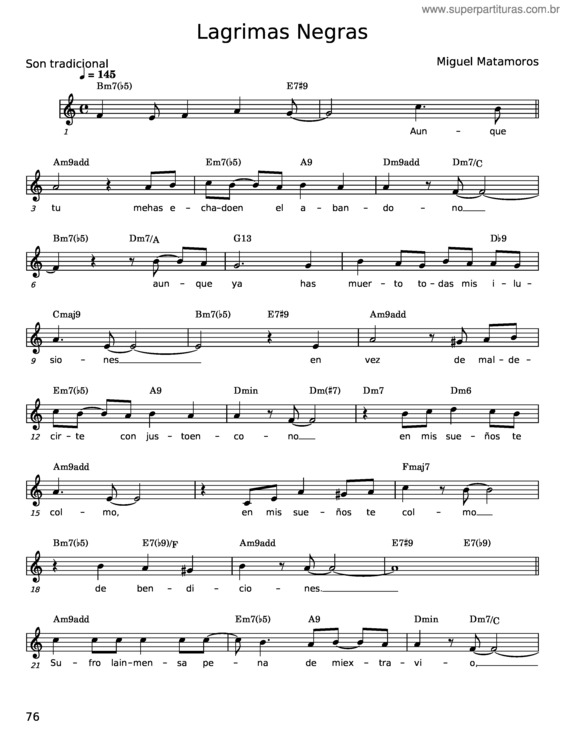Partitura da música Lágrimas Negras – Miguel Matamoros v.4