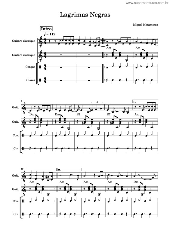 Partitura da música Lágrimas Negras – Miguel Matamoros