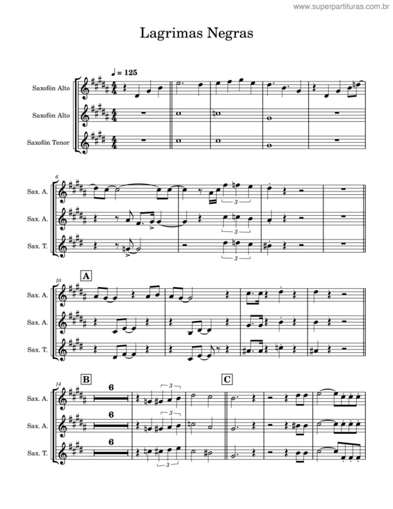 Partitura da música Lágrimas Negras – Unknown Author