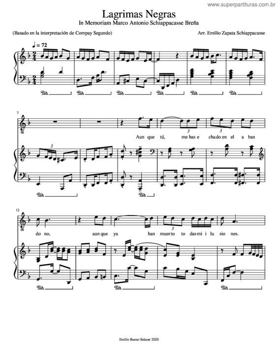 Partitura da música Lagrimas Negras Emilio Zapata Arreglo