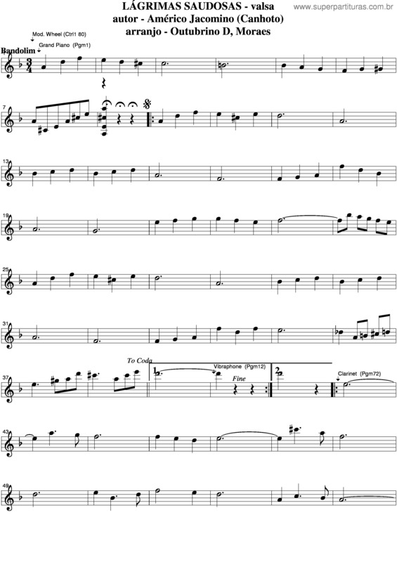 Partitura da música Lágrimas Saudosas v.4