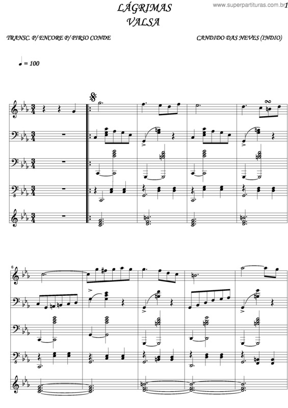 Partitura da música Lágrimas v.2