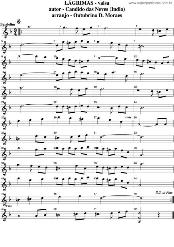 Partitura da música Lágrimas