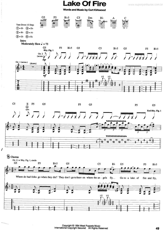 Partitura da música Lake of Fire