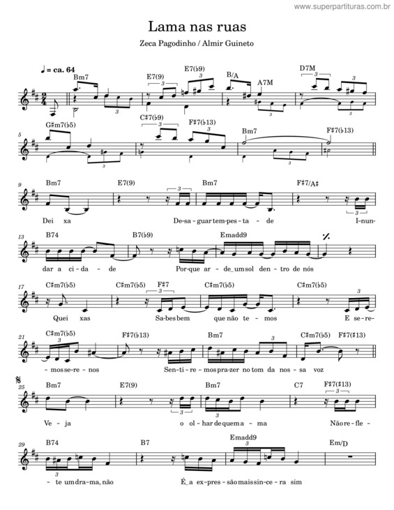 Partitura da música Lama Nas Ruas – Zeca Pagodinho