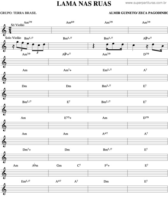 Partitura da música Lama Nas Ruas