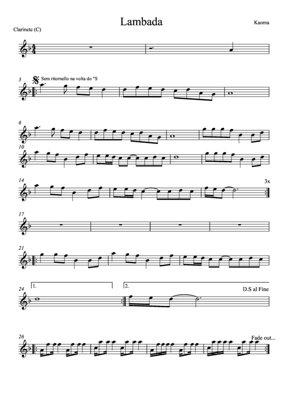 Partitura da música Lambada v.2