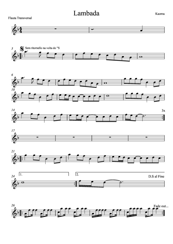 Partitura da música Lambada v.3