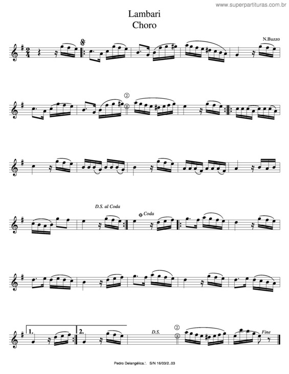 Partitura da música Lambari