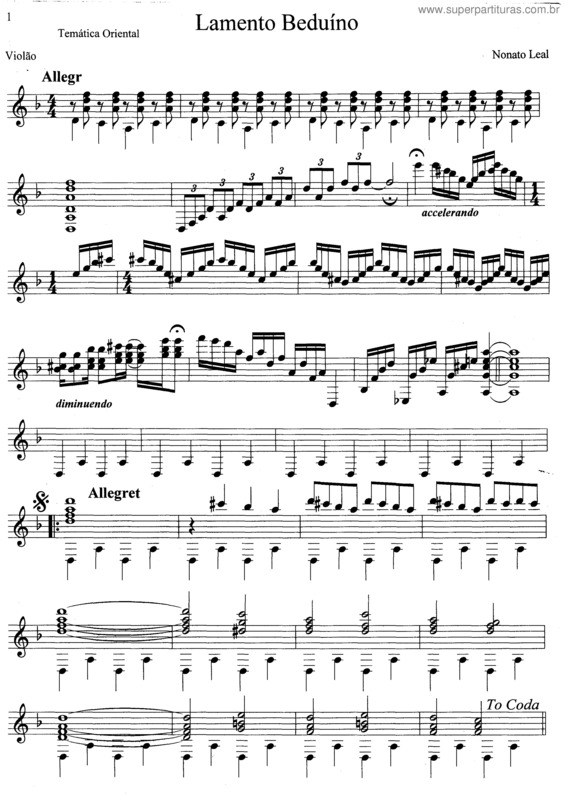 Partitura da música Lamento Beduíno