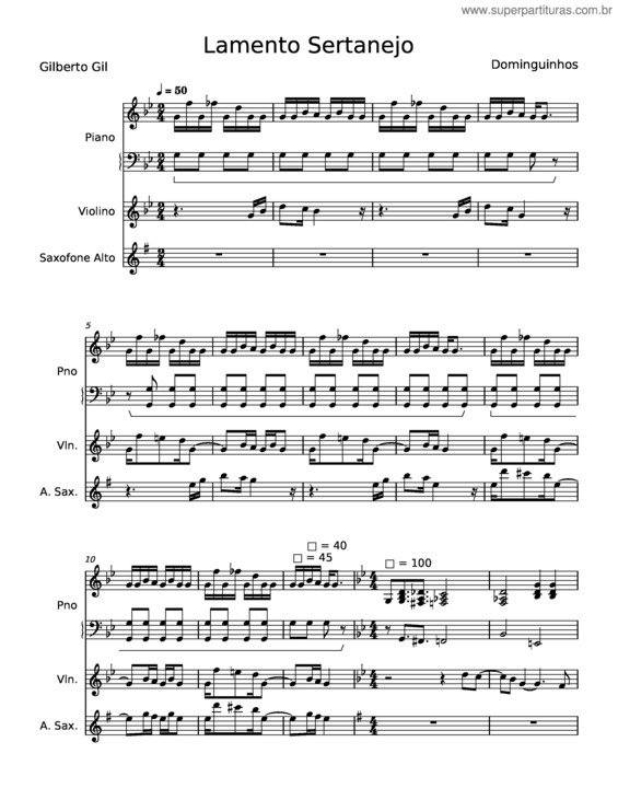 Partitura da música Lamento Sertanejo – Dominguinhos v.3